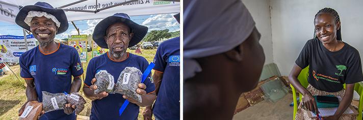 Left: Members of a community group tasked with promoting alterative food sources. Tariro Chipepe (right) helps survivors of violence. Photo: Peter Biro/European Union.